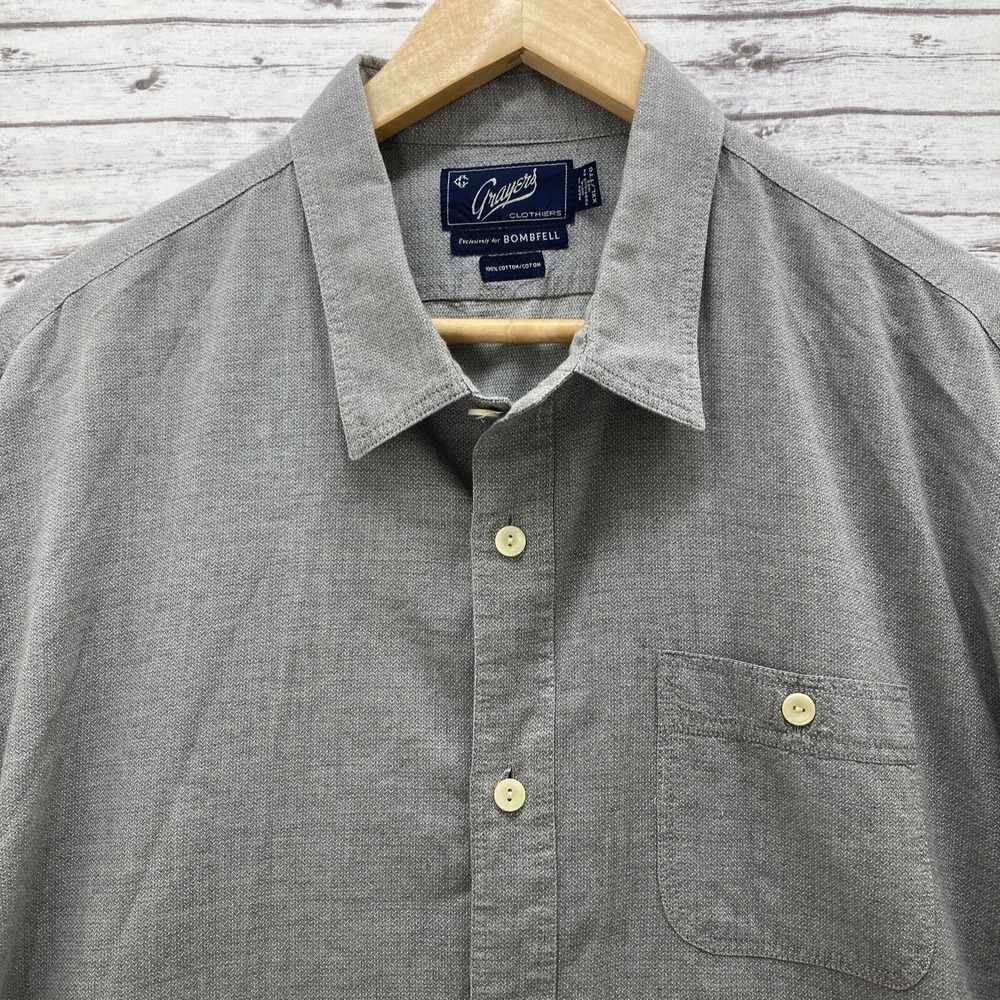 GRAYERS Bombfell Button Up Shirt Men's 2XL Gray Twill Long Sleeve Cotton